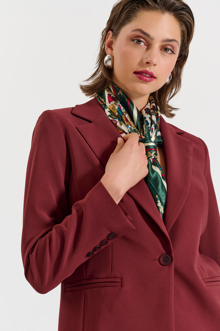 Single-Breasted Blazer - Burgundy XL