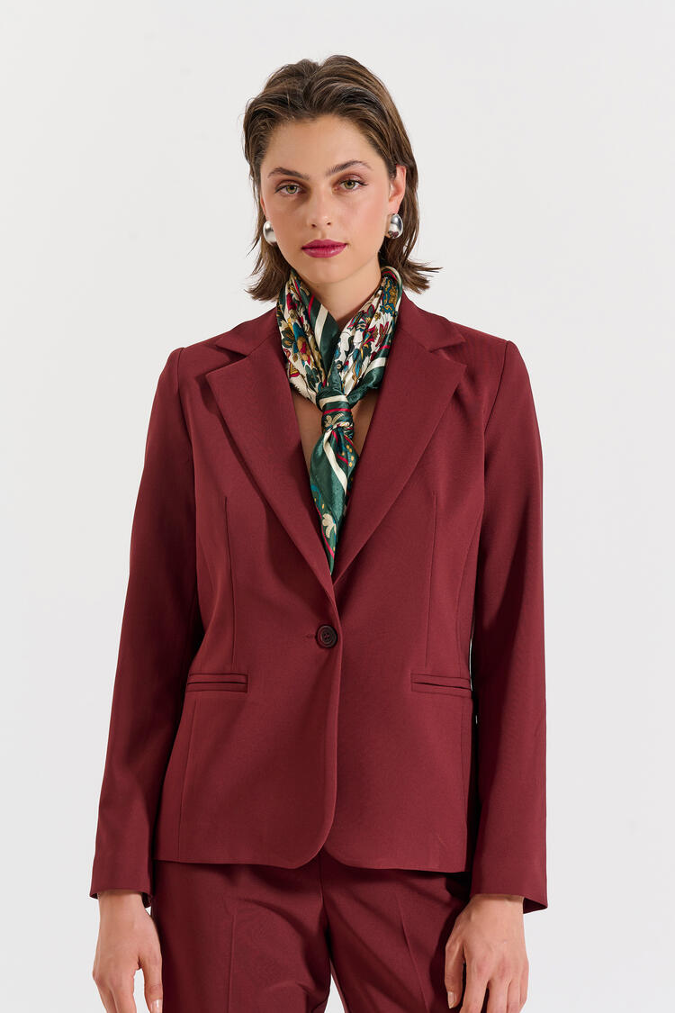 Single-Breasted Blazer - Burgundy XL