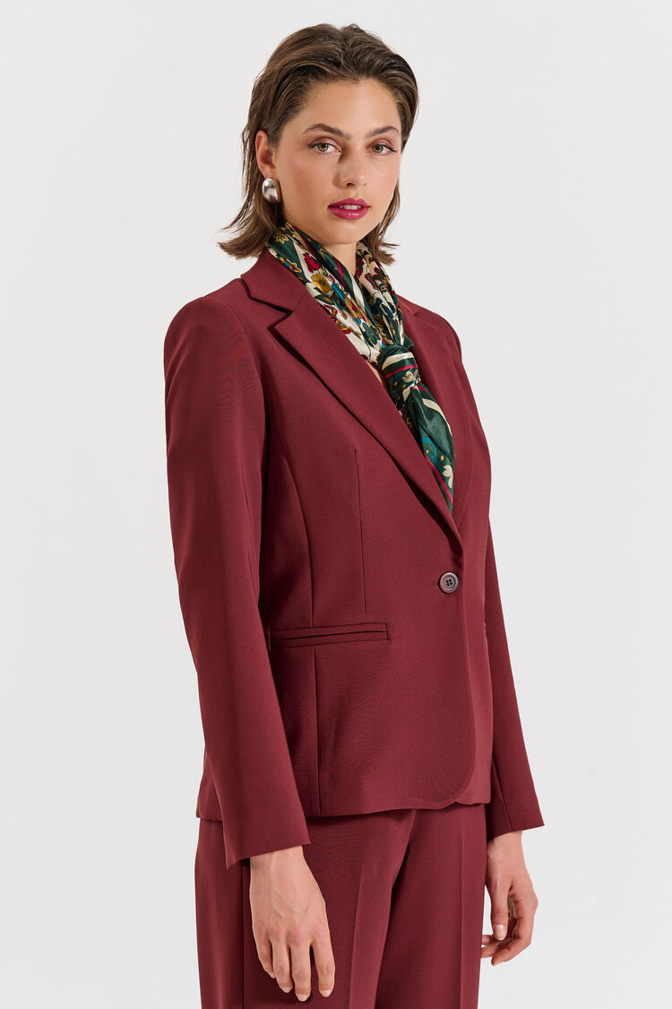 Single-Breasted Blazer - Burgundy XL