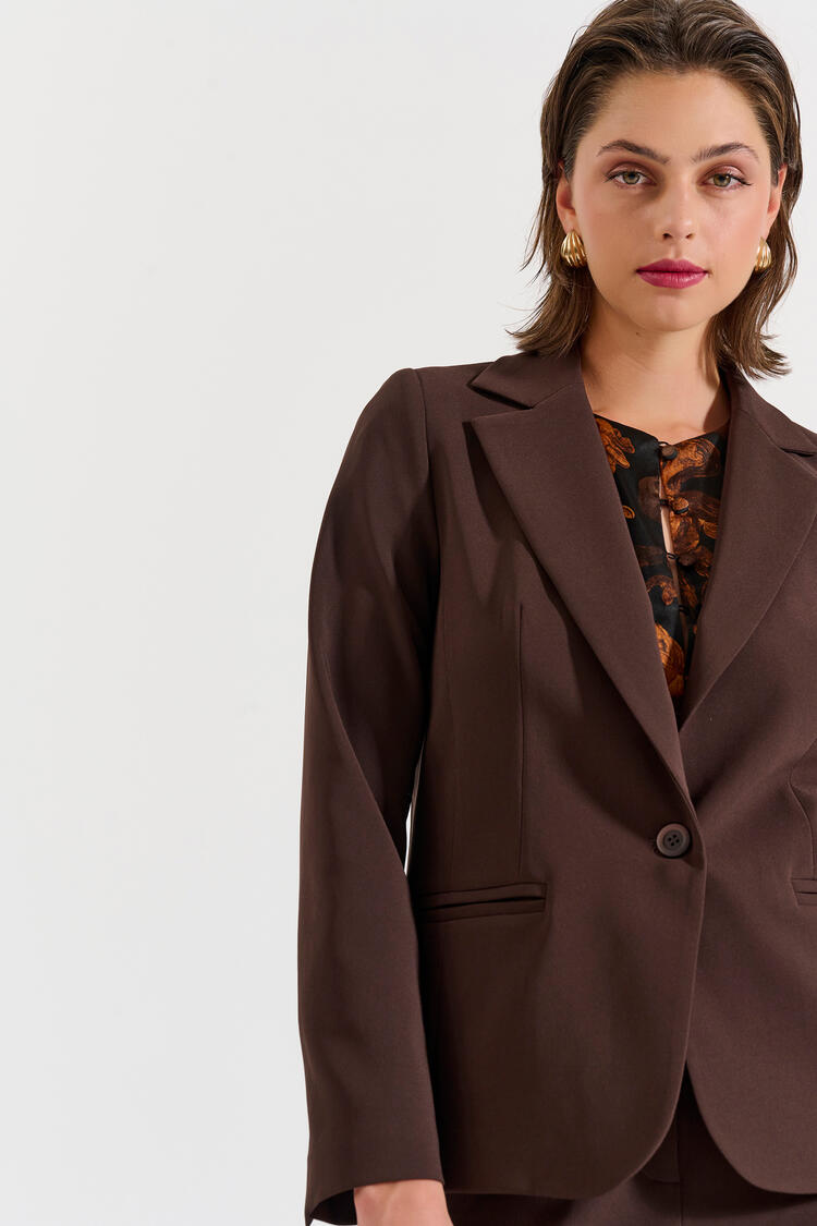 Single-Breasted Blazer - Brown XXL