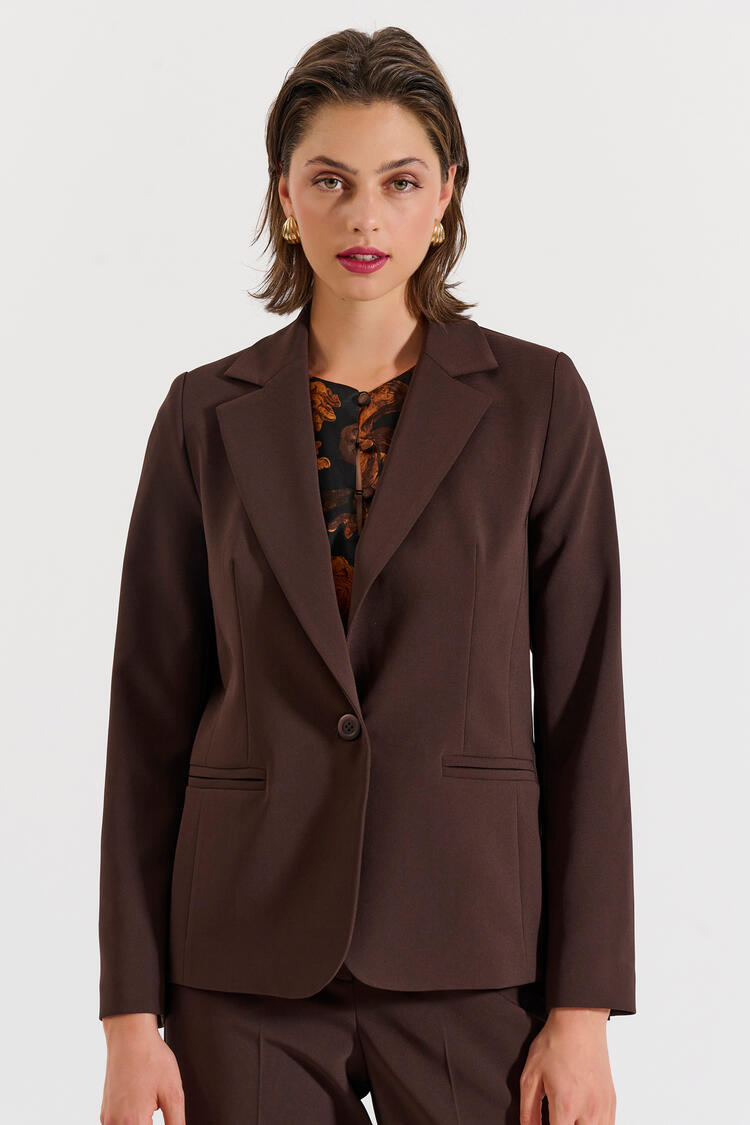 Single-Breasted Blazer - Brown XXL