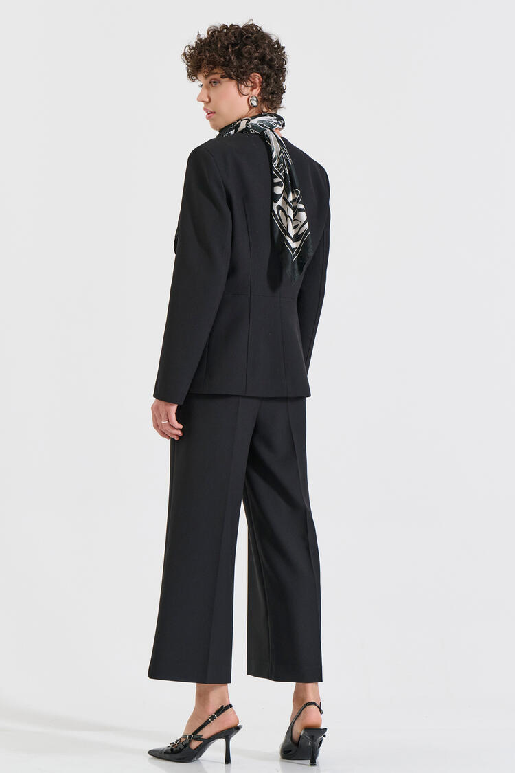 Cropped Culotte Pants with Side Zipper - Black M