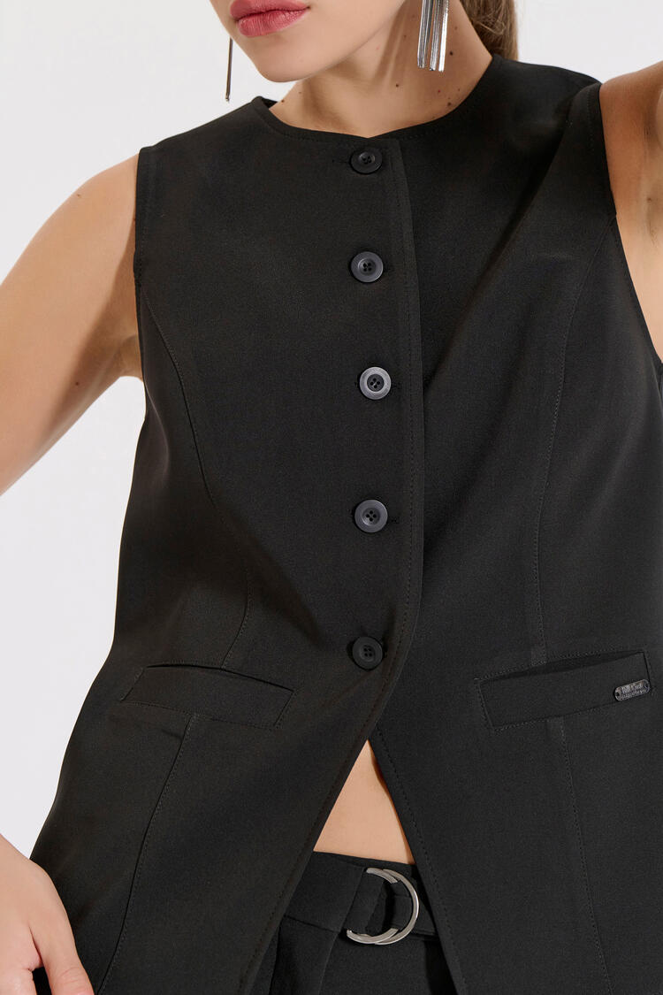 Classic Buttoned Vest - ΜΑΥΡΟ XXL