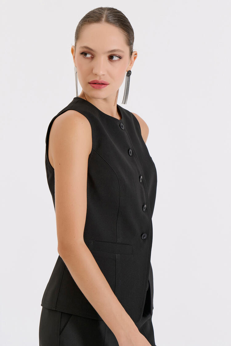 Classic Buttoned Vest - ΜΑΥΡΟ XXL