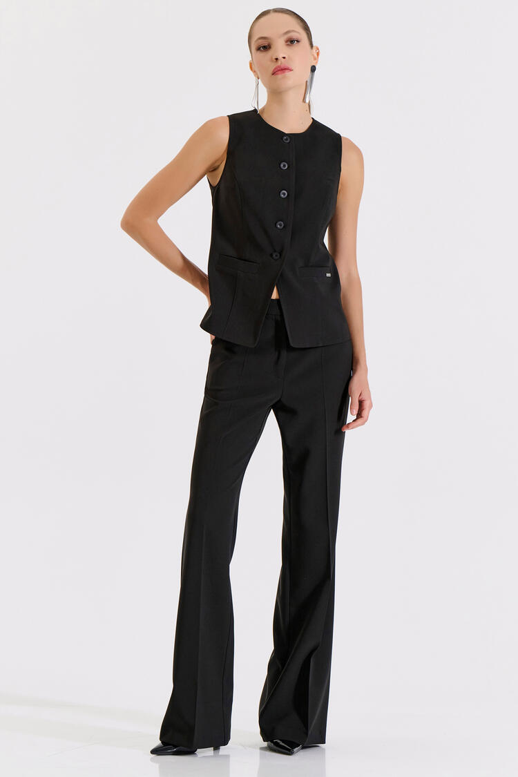 Classic Buttoned Vest - ΜΑΥΡΟ XXL