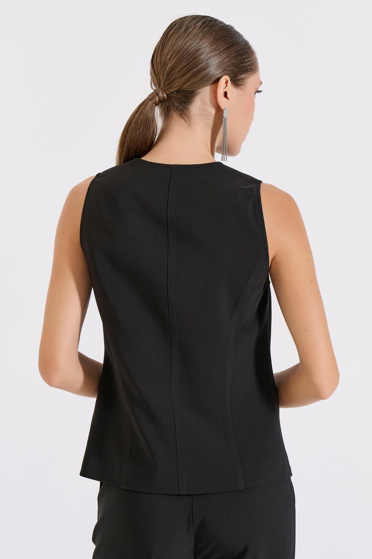 Classic Buttoned Vest - ΜΑΥΡΟ XXL