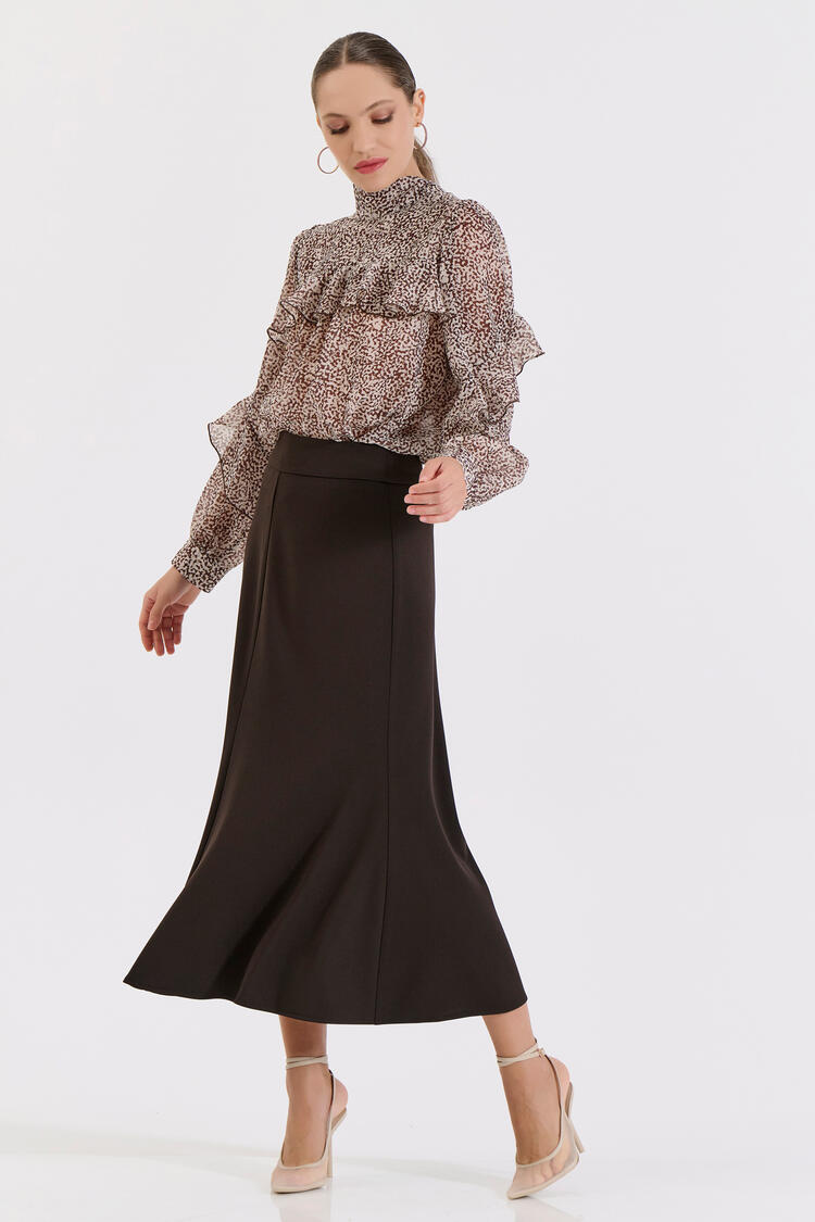 Midi flared skirt - Brown S