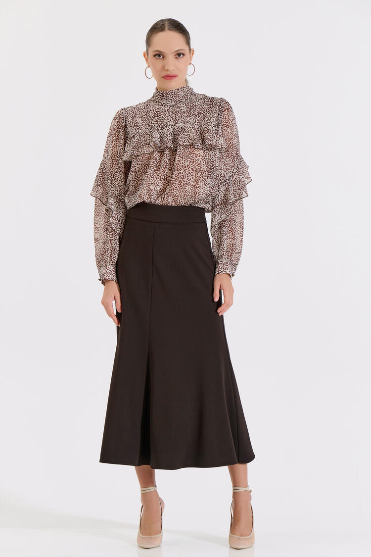 Midi flared skirt - Brown S