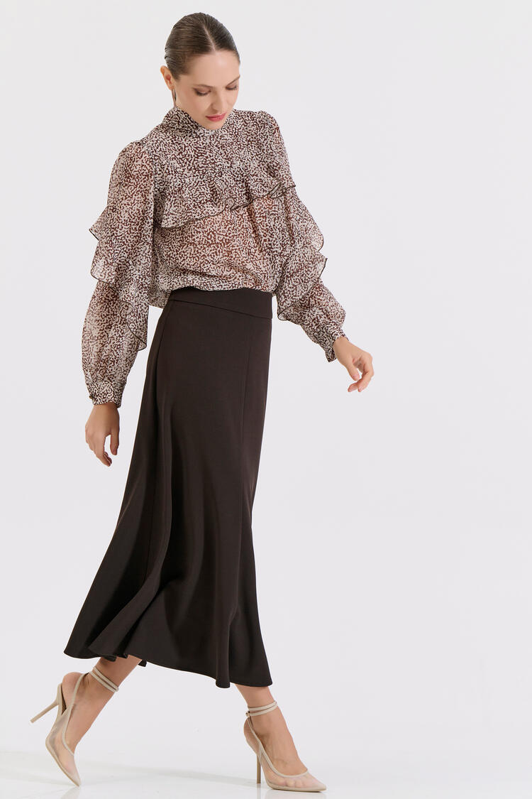 Midi flared skirt - Brown S