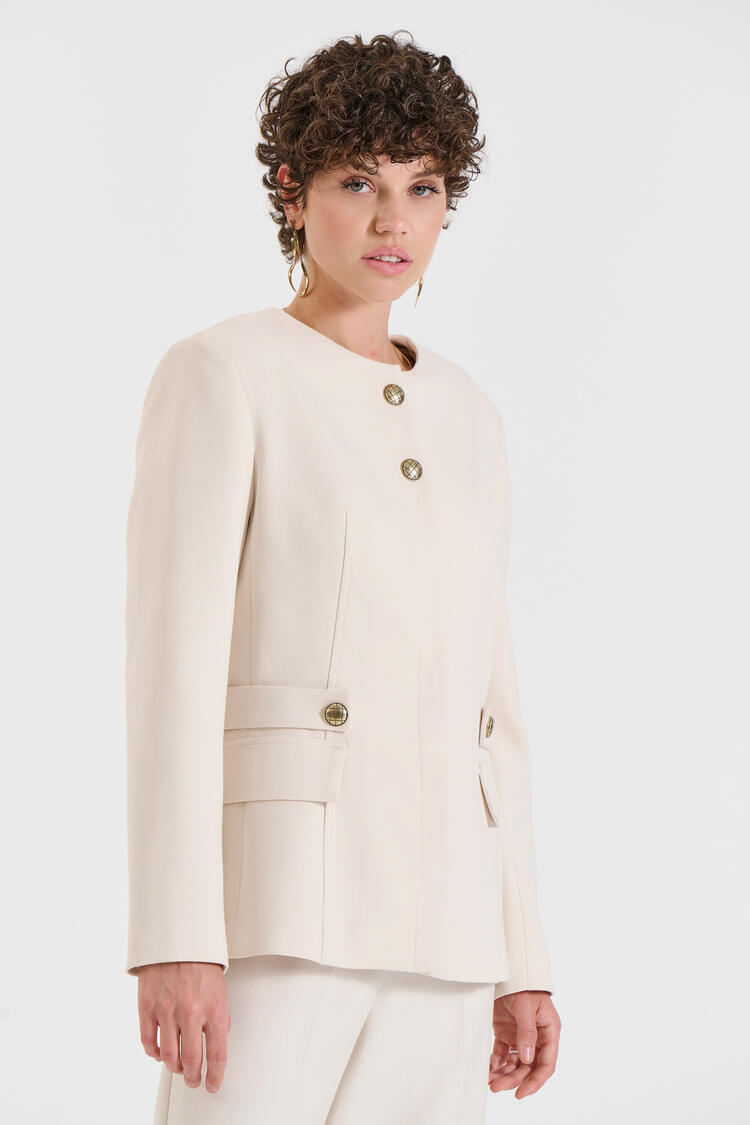 Blazer with Round Neckline & Hidden Front Closure - Vanilla L