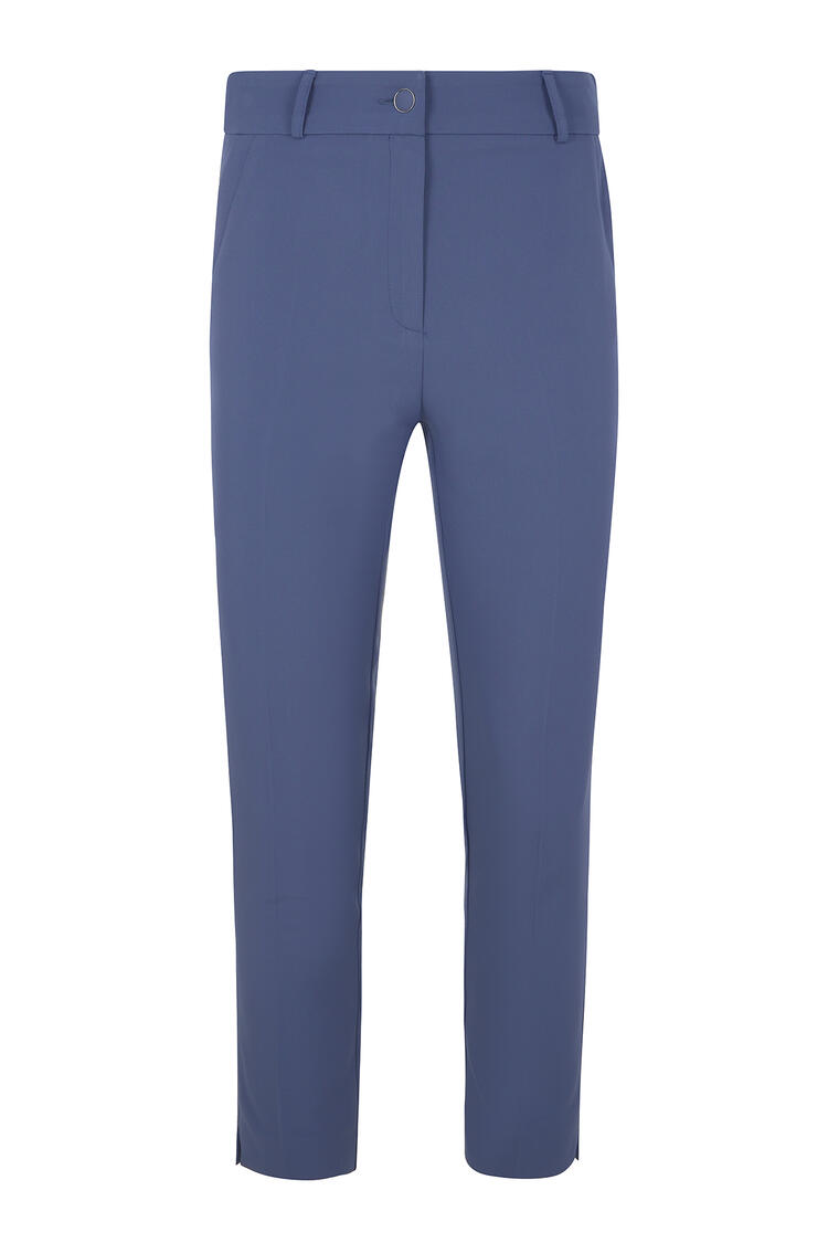 Straight-leg trousers with front fastening and crease detail - Blue XXL
