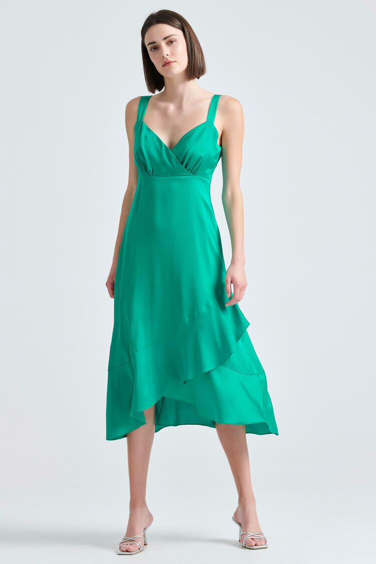 Dress with double ruffles at the end - GREEN S