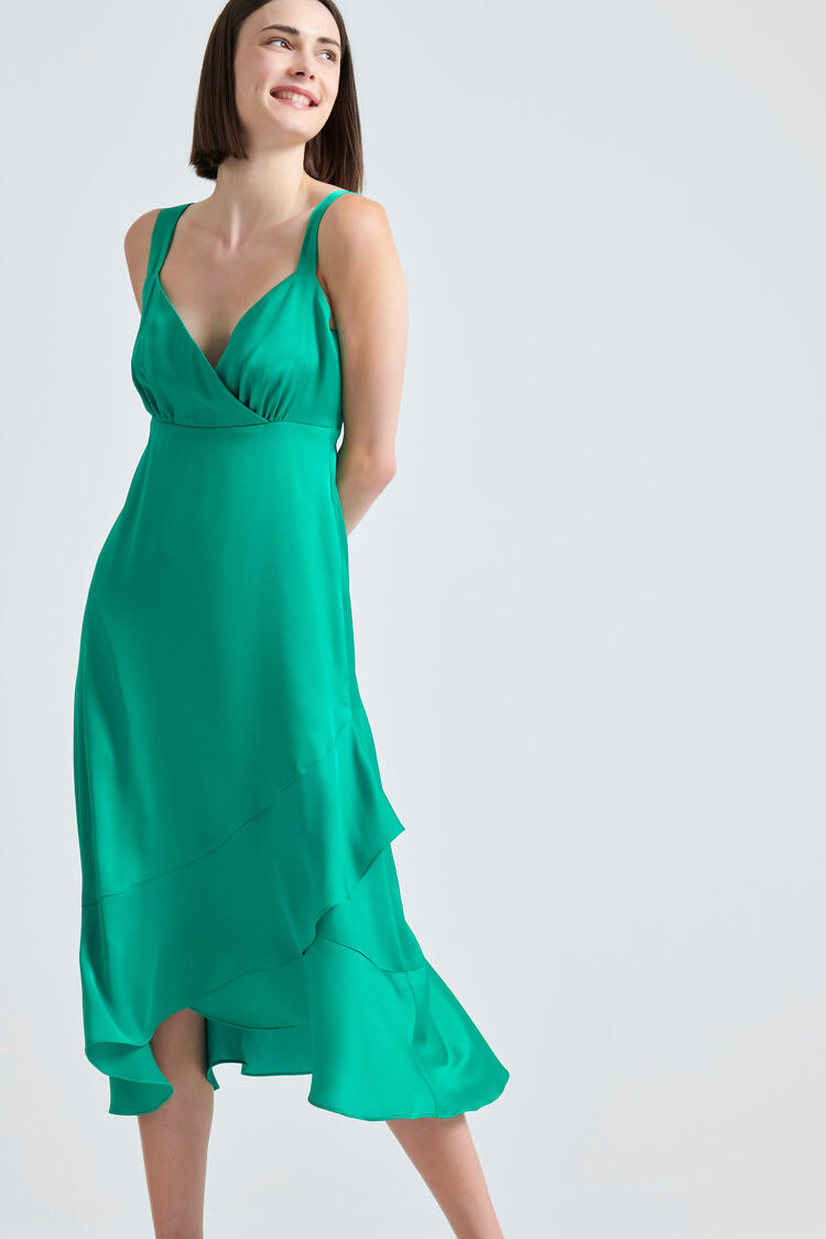 Dress with double ruffles at the end - GREEN S