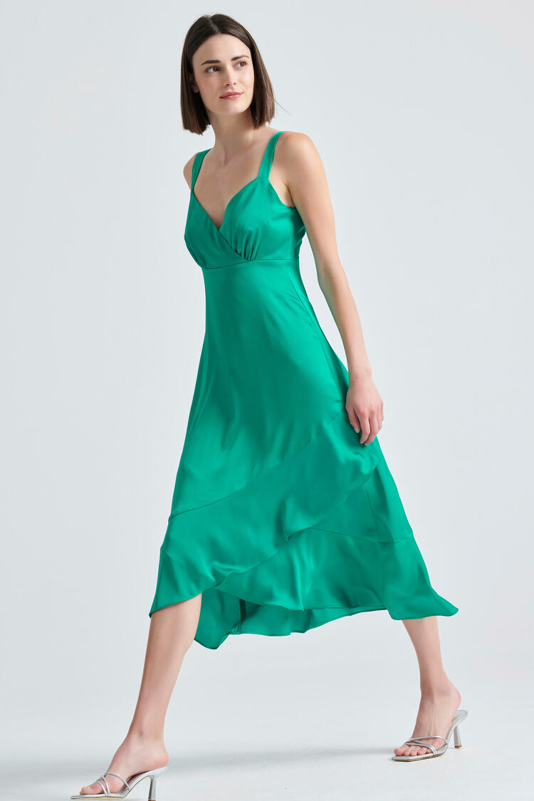 Dress with double ruffles at the end - GREEN S