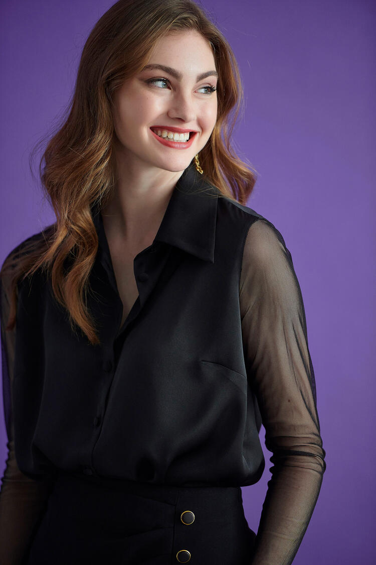 Satin shirt with slides - Black S