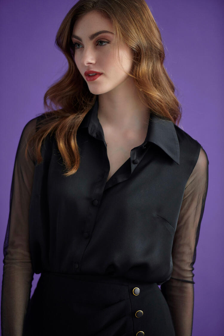 Satin shirt with slides - Black S