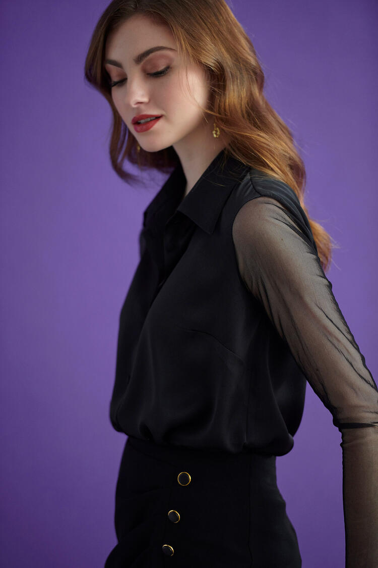 Satin shirt with slides - Black S