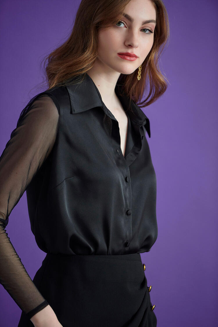 Satin shirt with slides - Black S