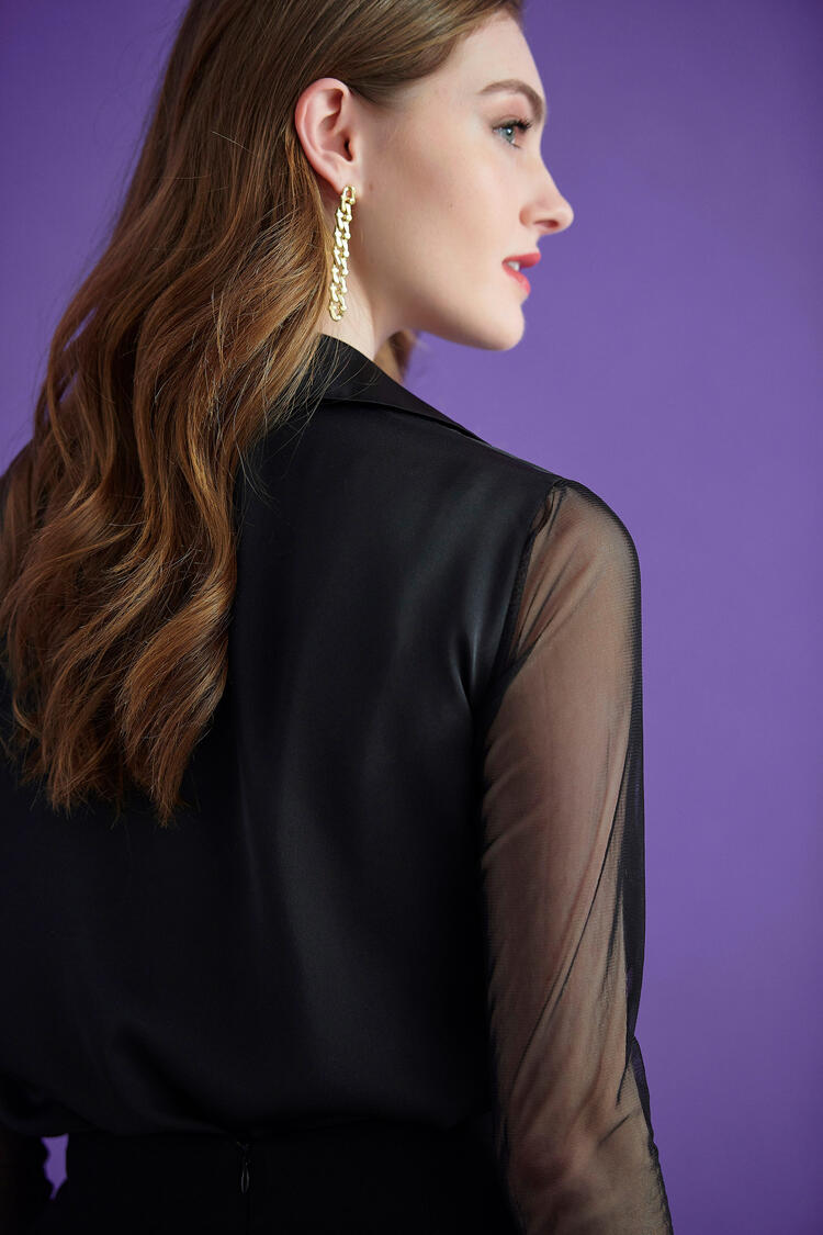 Satin shirt with slides - Black S