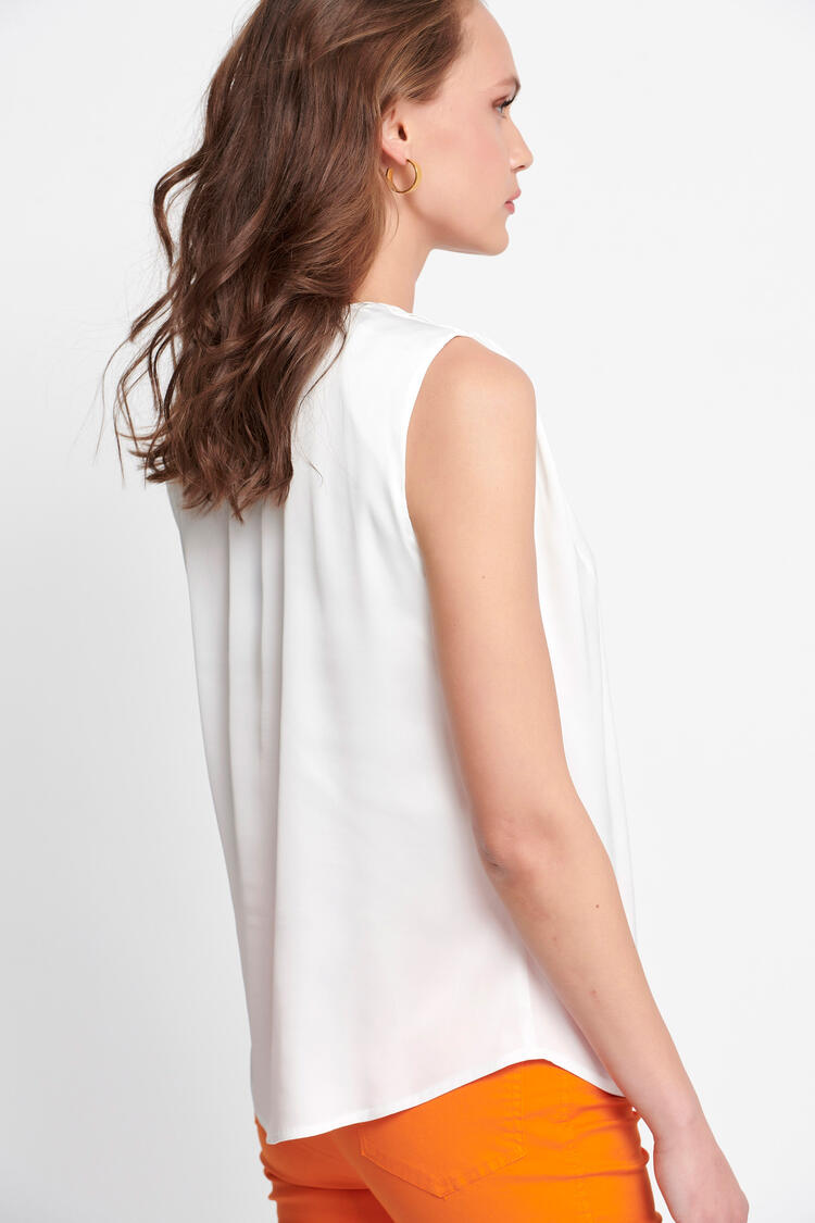 Sleeveless satin blouse - Off White S