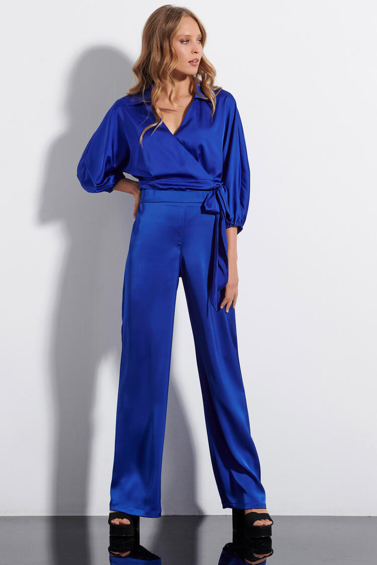 Pants with a satin look - Electric Blue S