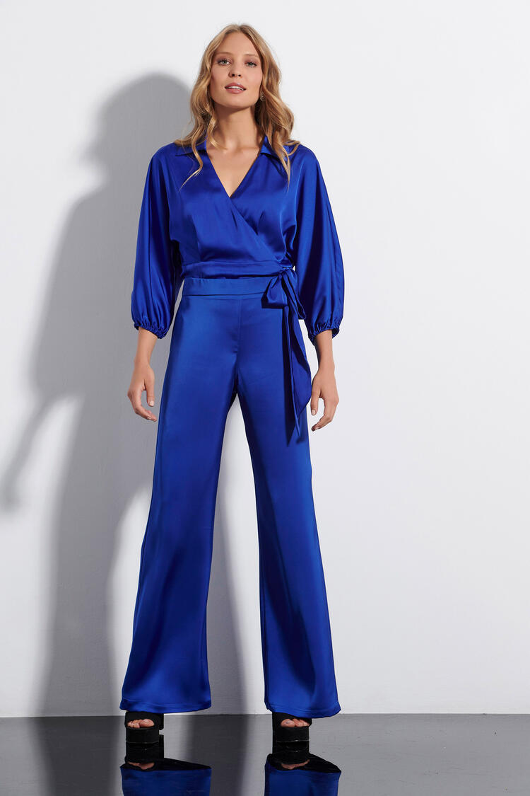 Pants with a satin look - Electric Blue S