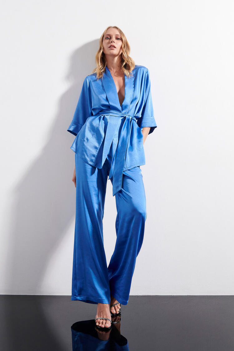 Satin look trousers - Electric Blue S
