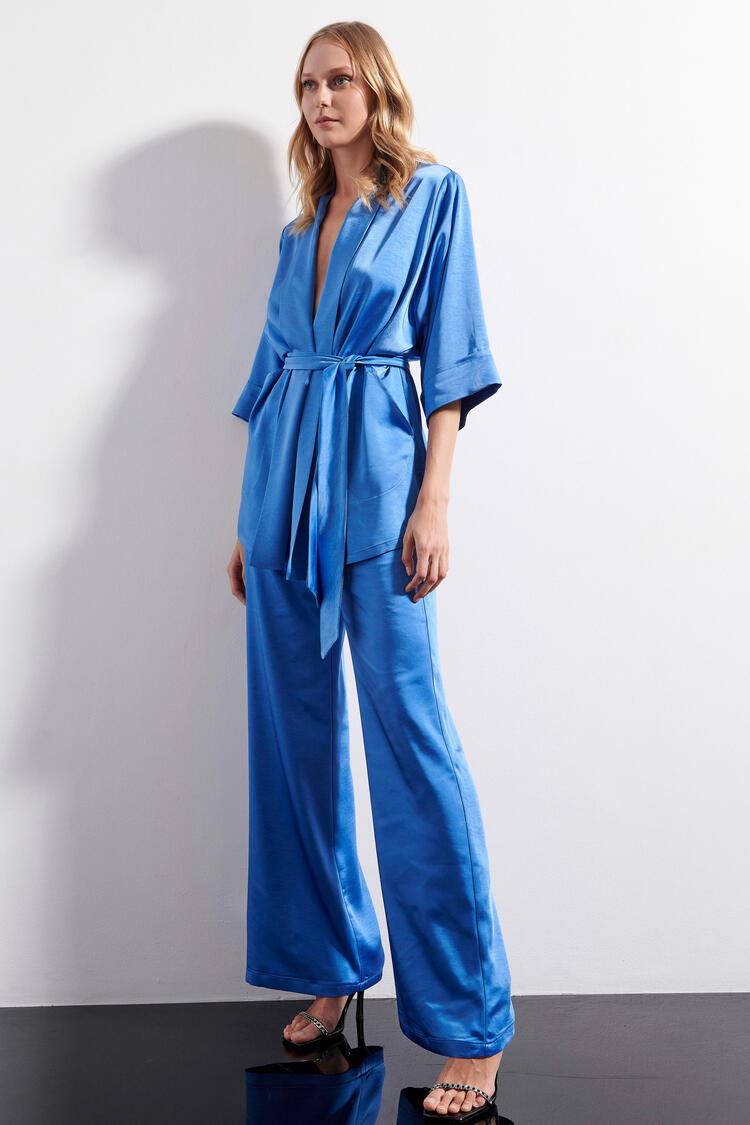 Satin look trousers - Electric Blue S