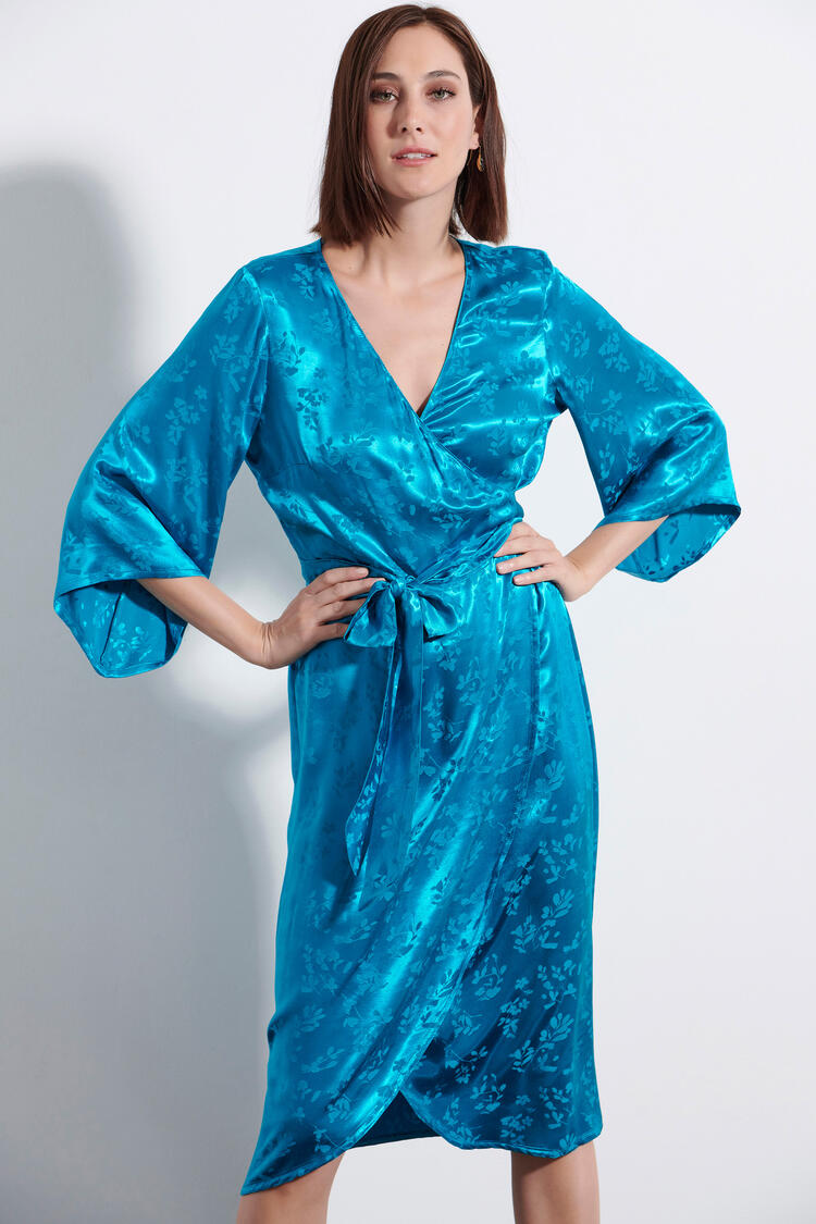 Midi dress with satin look - Petrol S
