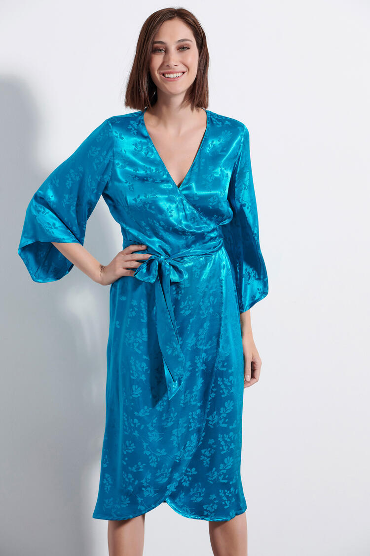 Midi dress with satin look - Petrol S