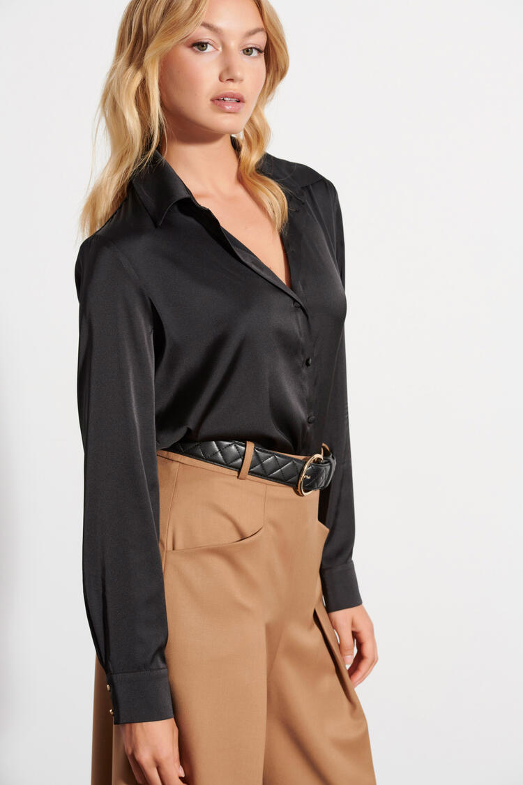 Satin-look shirt with collar - Black S