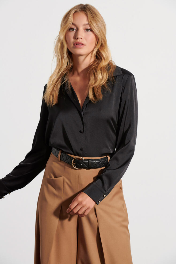 Satin-look shirt with collar - Black S