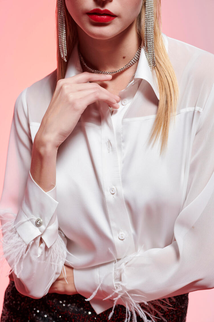 Shirt with feather trim - Off White S