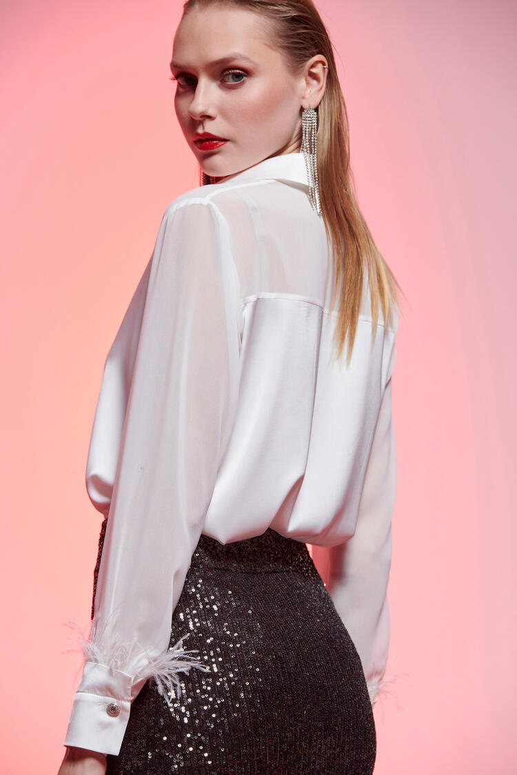 Shirt with feather trim - Off White S
