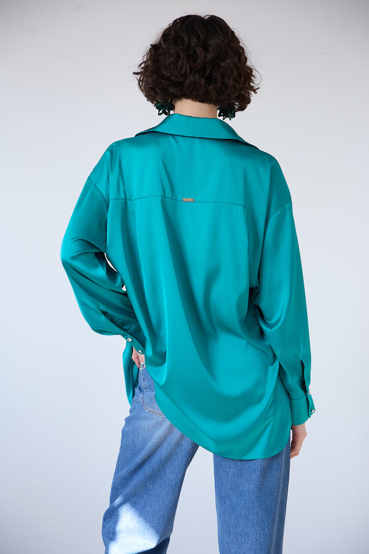 Oversized satin shirt - GREEN M/L