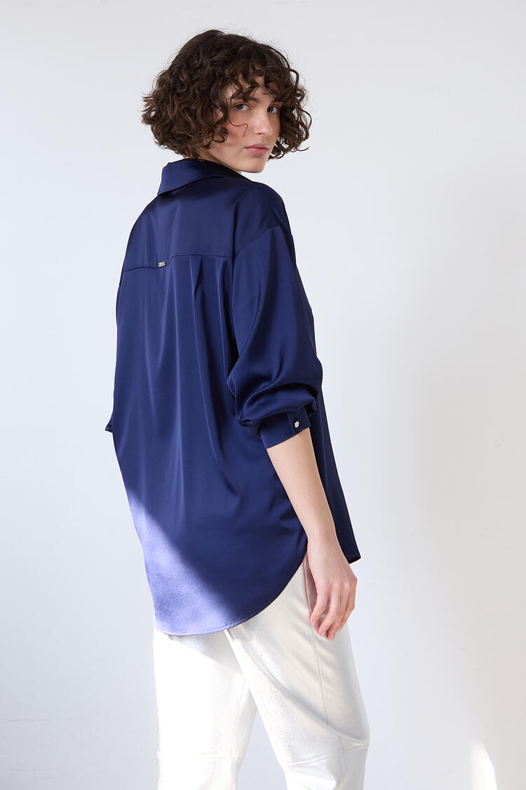 Oversized satin shirt - Blue S/M