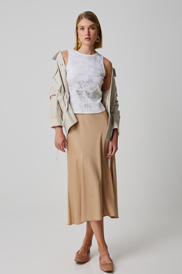 Satin midi skirt - Beige S/M