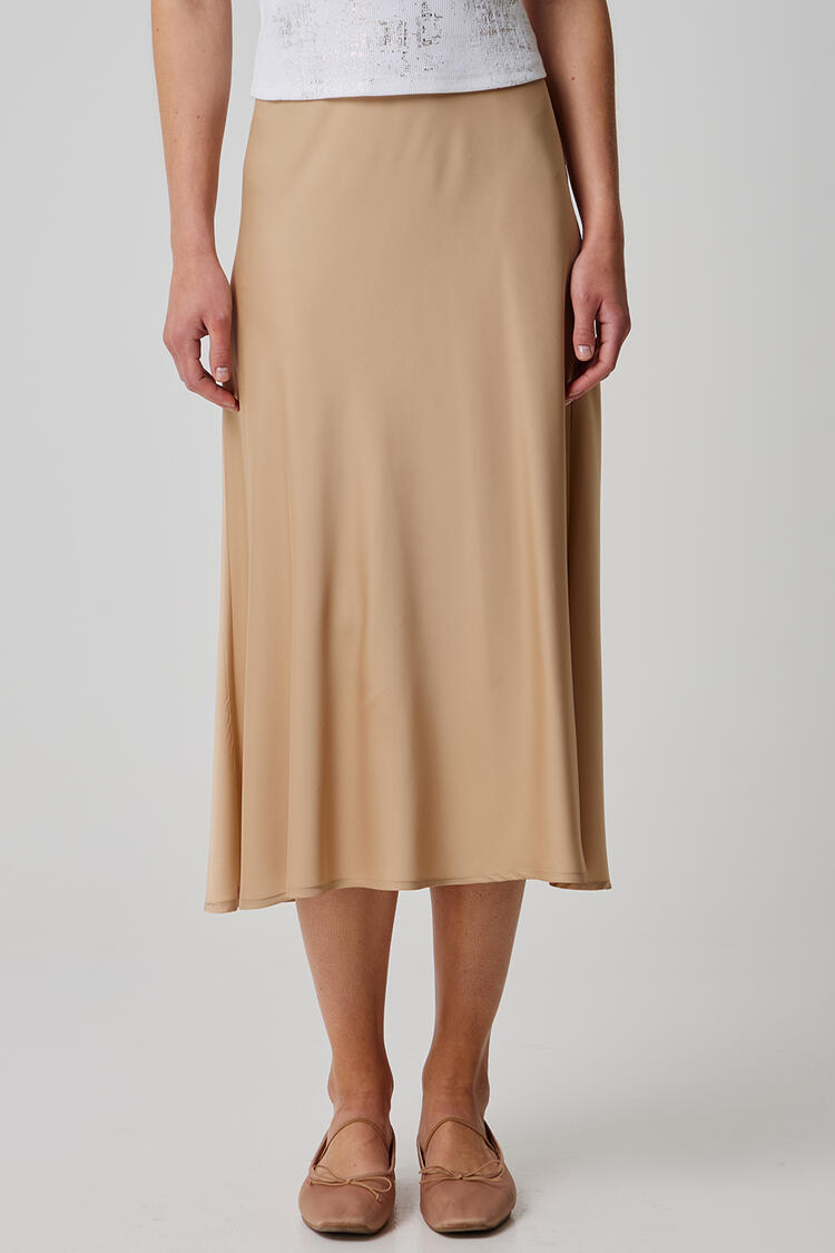 Satin midi skirt - Beige S/M