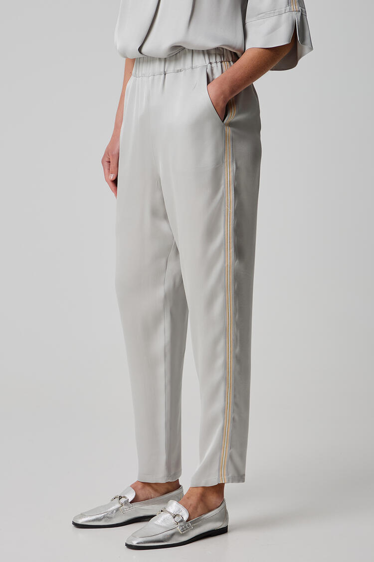 Satin trousers with decorative braid - Grey S