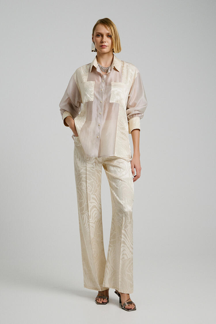 Shirt with satin print detail - Vanilla M