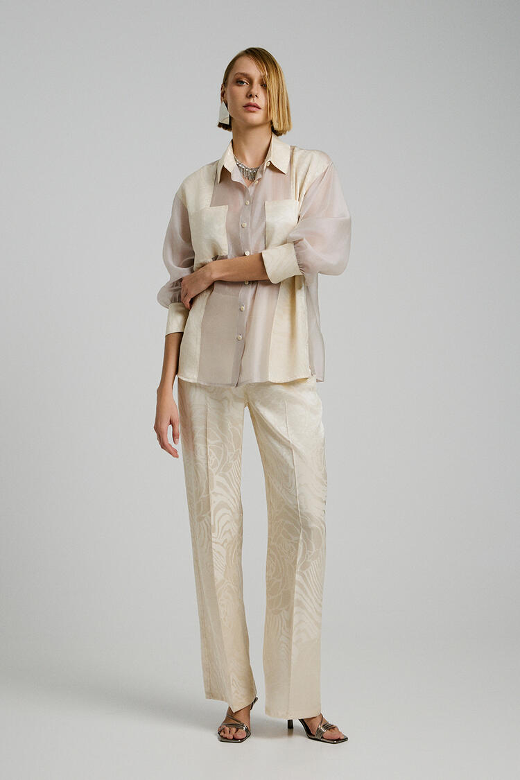 Straight satin pants with print - Vanilla S