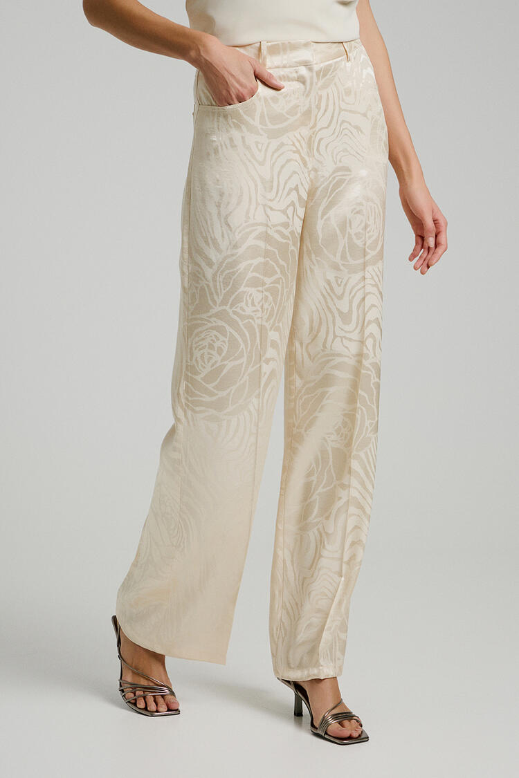 Straight satin pants with print - Vanilla S