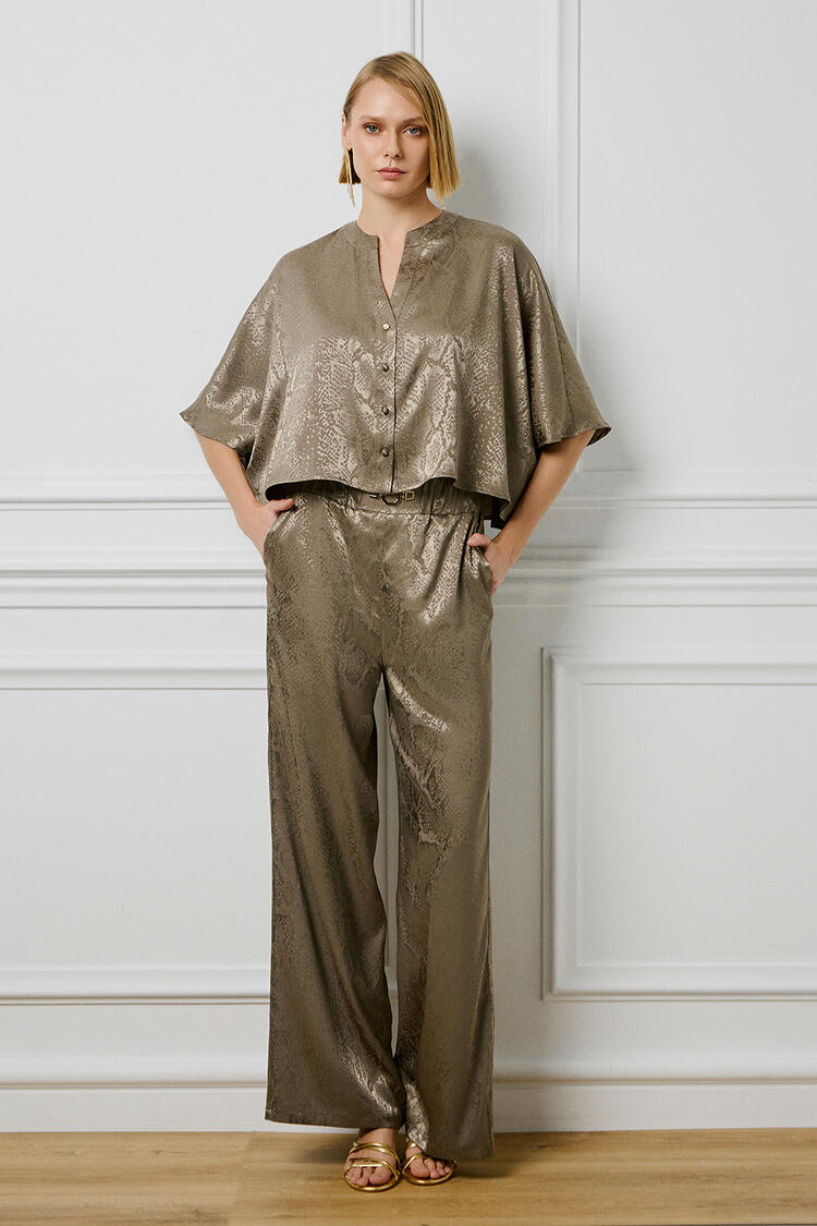 Satin pants with print - TAUPE XL