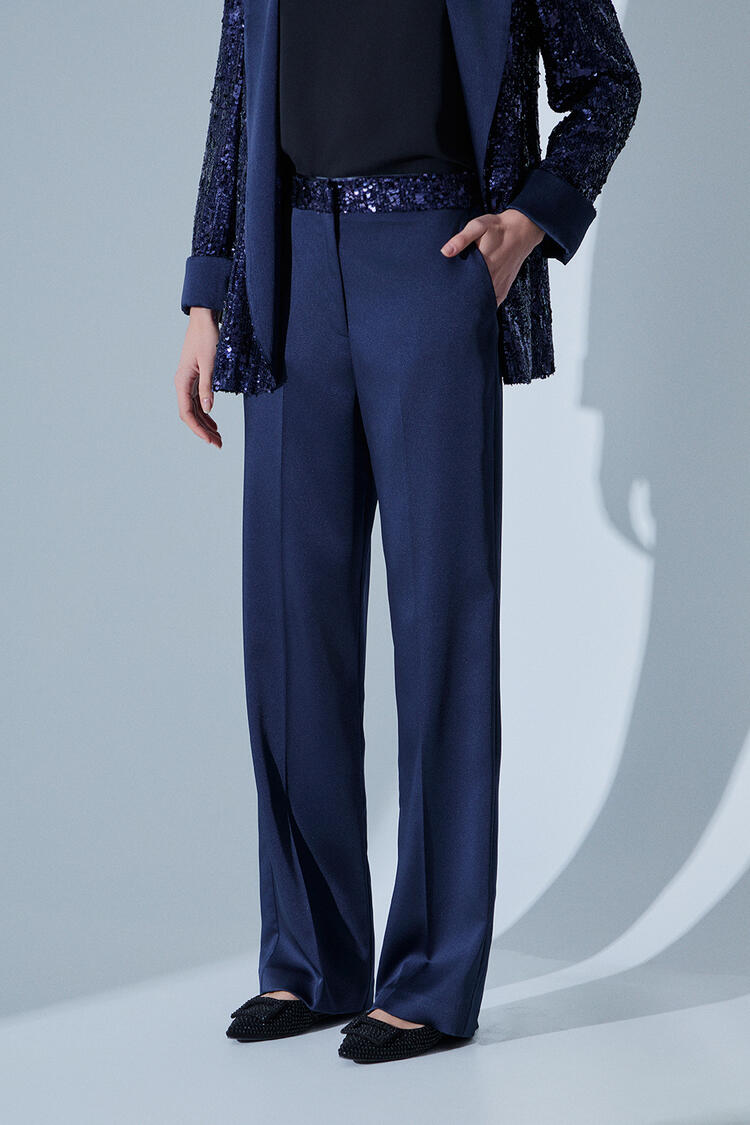 Pants in satin texture - Blue S