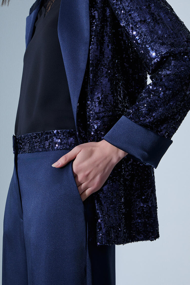 Pants in satin texture - Blue S