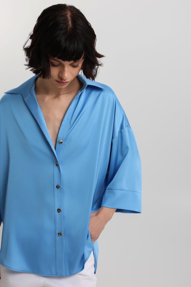 Shirt in satin texture - Blue S/M