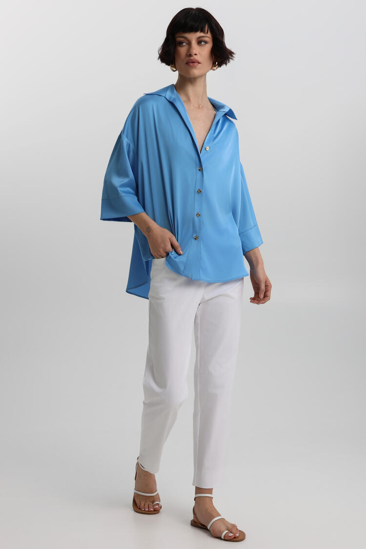 Shirt in satin texture - Blue S/M
