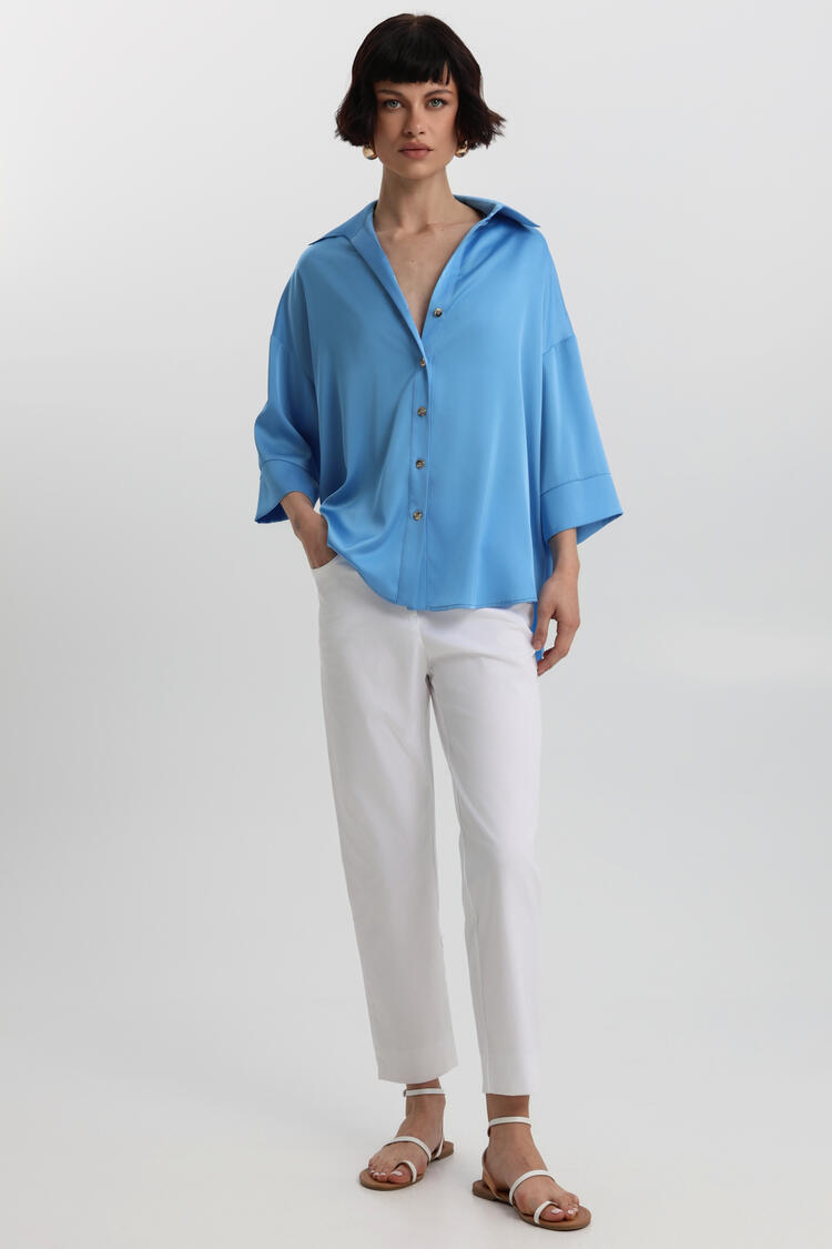 Shirt in satin texture - Blue S/M