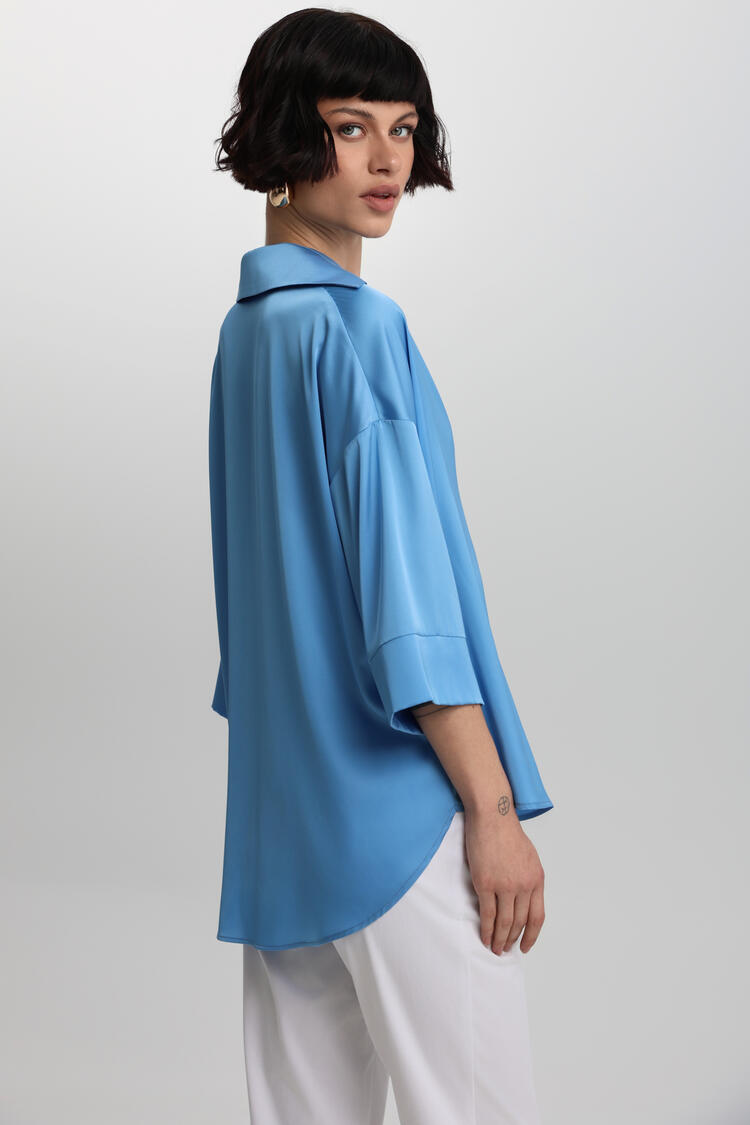 Shirt in satin texture - Blue S/M