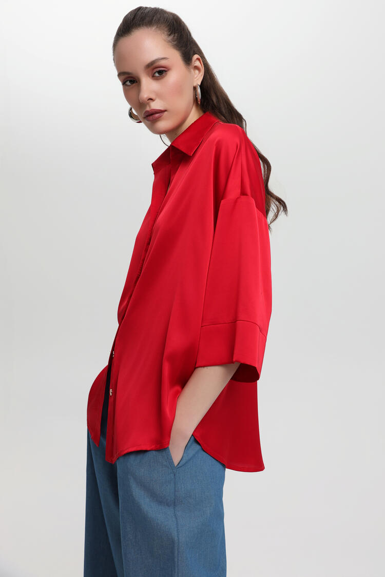 Shirt in satin texture - Red S/M